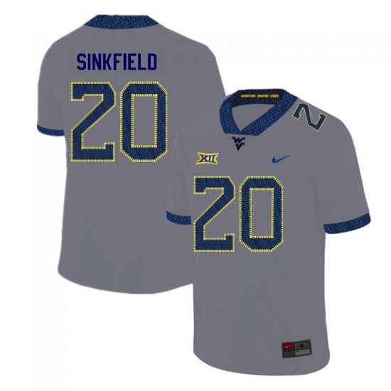 Men's West Virginia Mountaineers NCAA #20 Alec Sinkfield Gray Authentic Nike 2019 Stitched College Football Jersey LJ15F32IN